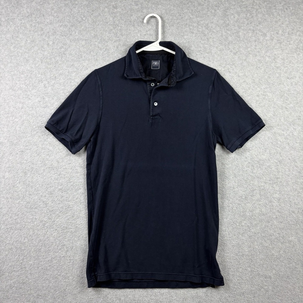 Fedeli Polo Shirt Mens 46 (Fits‎ Small) Blue Pique Mesh Cotton Minimalist Italy